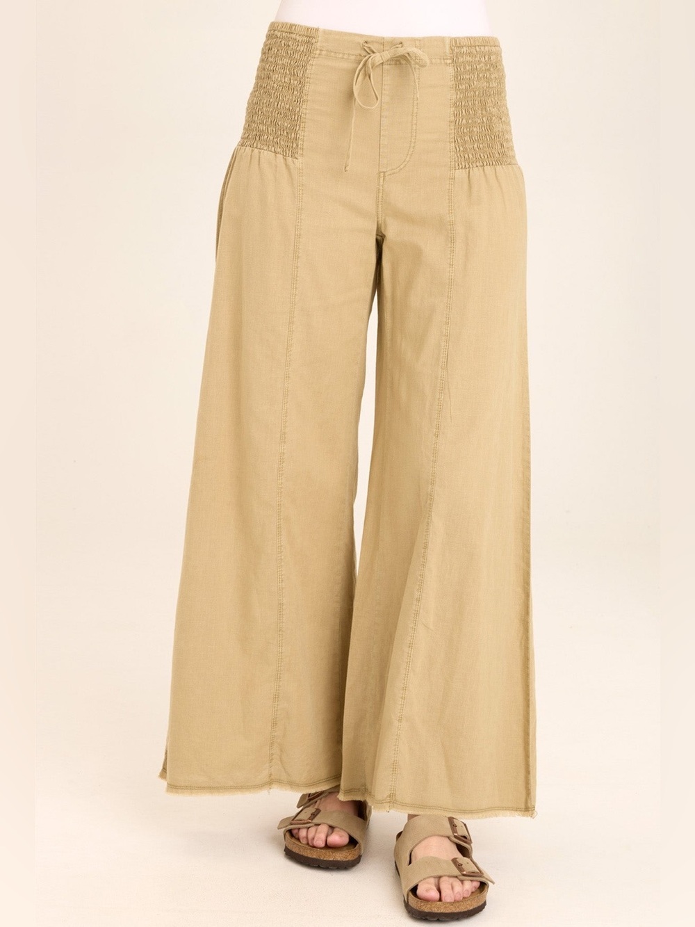 Women's Smocked Waist Wide-Leg Pants in Taupe